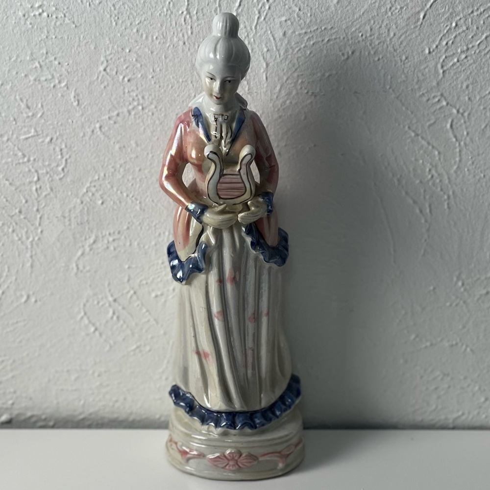 Vintage Victorian Lady Holding a Small Harp